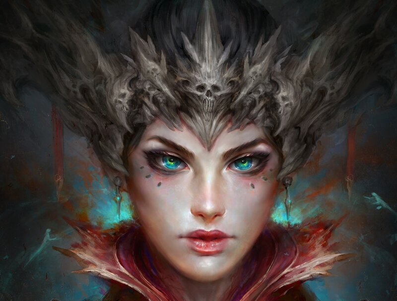 Woman with Skull Crown — Gray, Dramatic