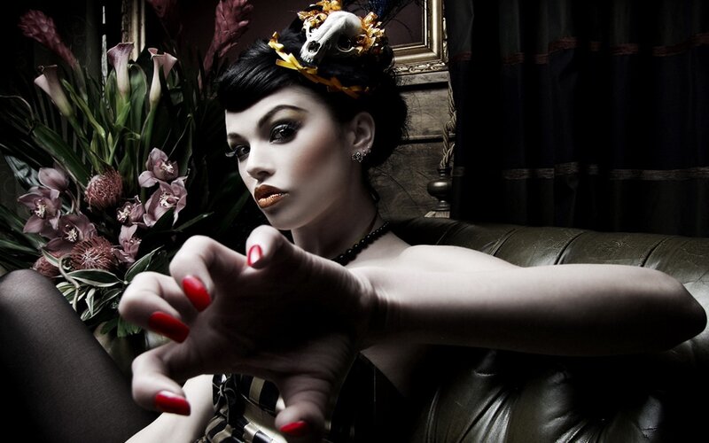 woman with skull headpiece
