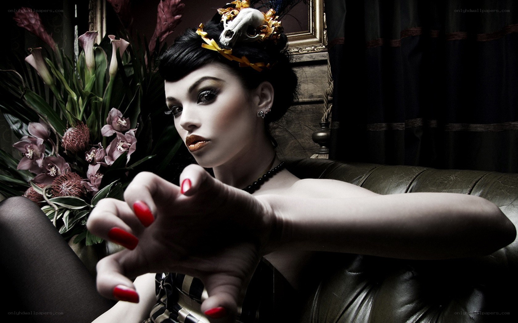 woman with skull headpiece