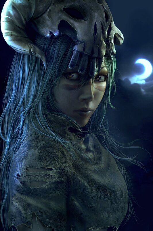 woman with skull helmet