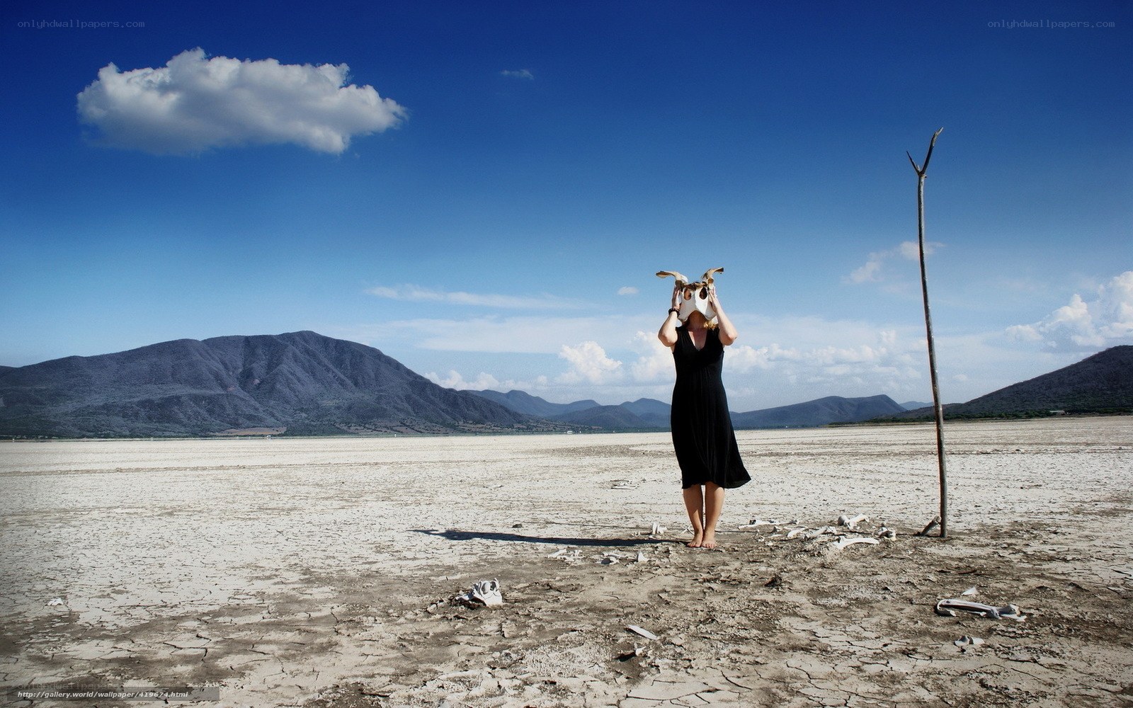 Woman with skull in desert