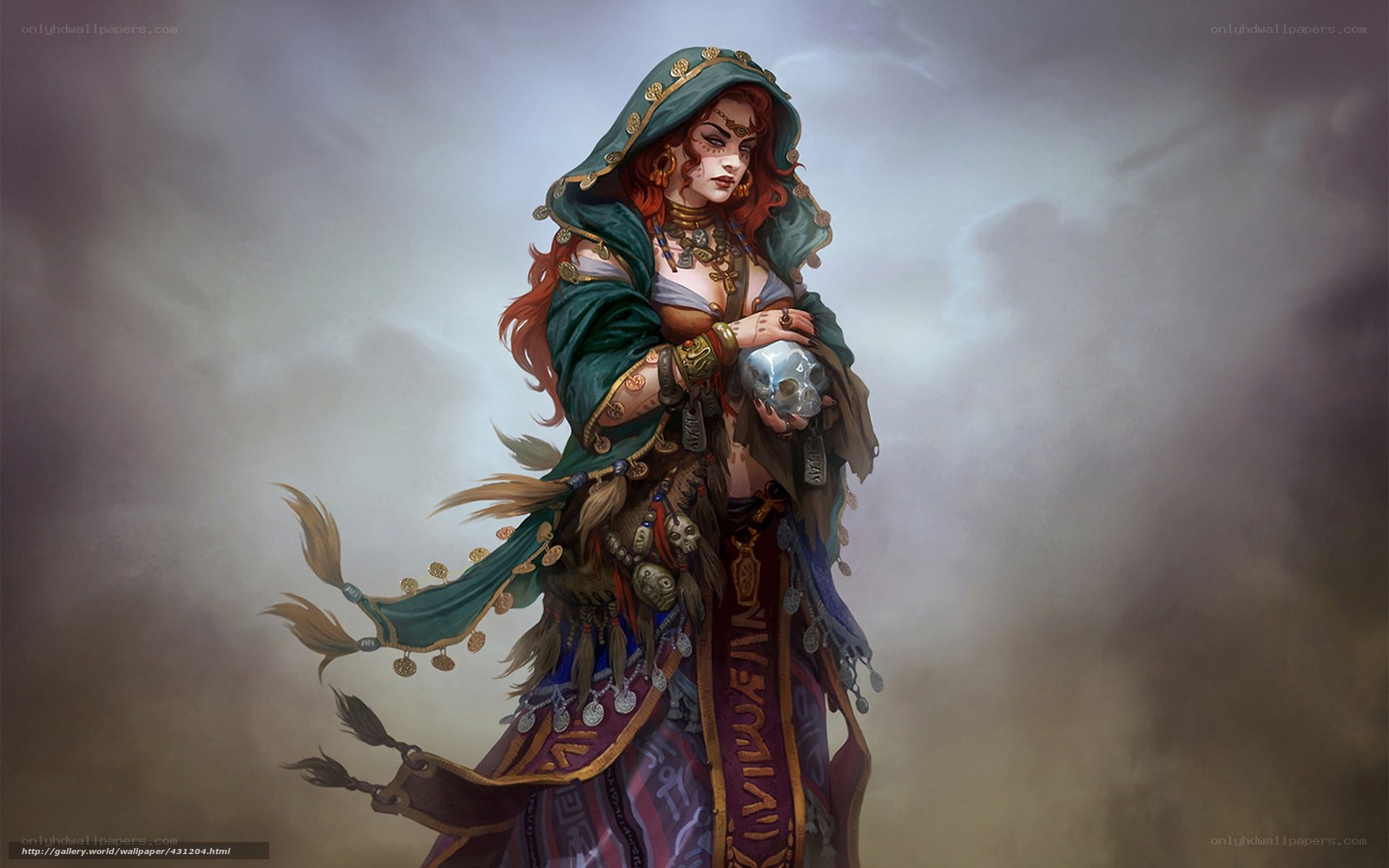 Woman with skull in fantasy art