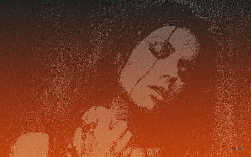 woman with skull in orange tones