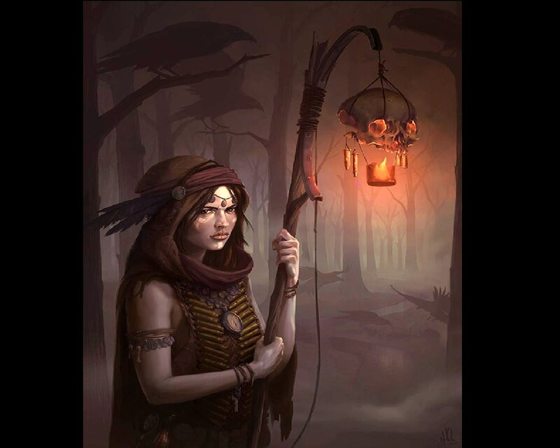 Woman with Skull Lantern