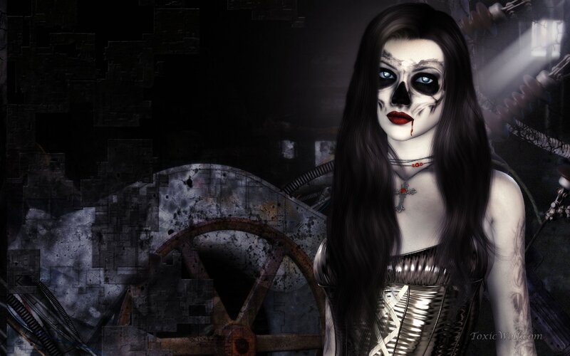 Woman with Skull Makeup — Black, Dark, Digital Art