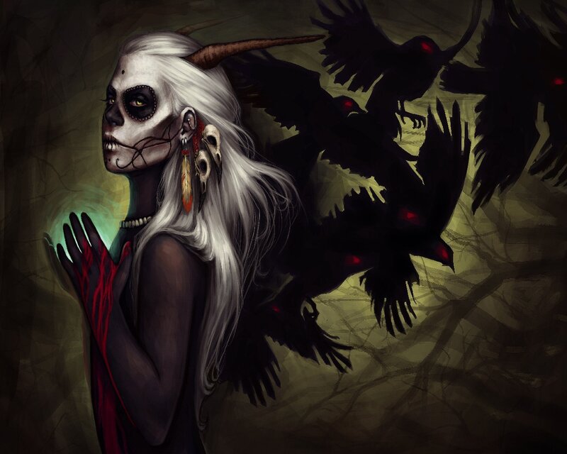 Woman with Skull Makeup — Black, Dark