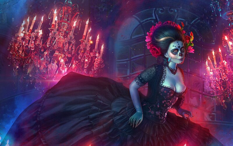 Woman with Skull Makeup — Black, Dramatic, Night