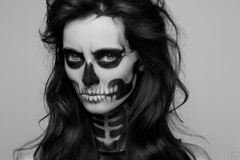 Woman with Skull Makeup — Black, Dramatic, Photograph, Hair