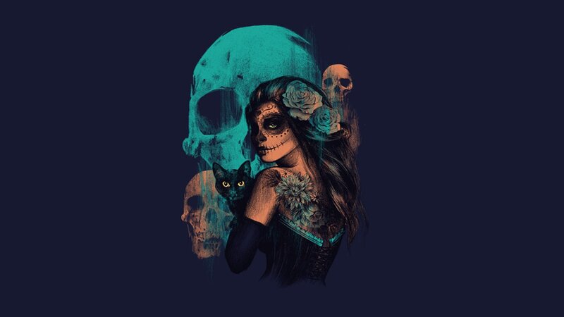 Woman with Skull Makeup — Blue, Dark