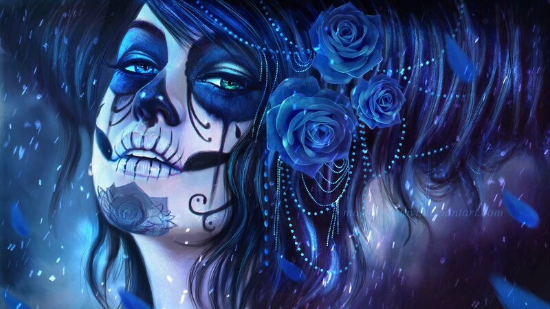 Woman with Skull Makeup — Blue, Dramatic, Night