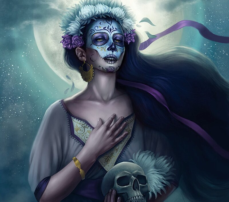 Woman with Skull Makeup — Blue, Dramatic