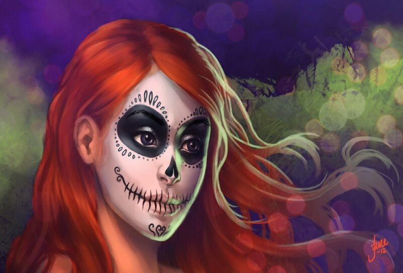 Woman with Skull Makeup — Purple