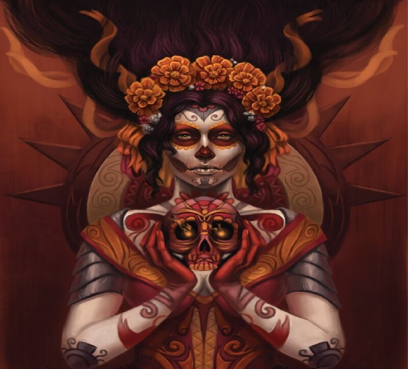Woman with Skull Makeup — Red