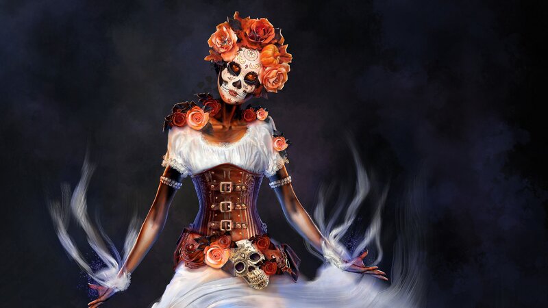 Woman with Skull Makeup — White, Dramatic