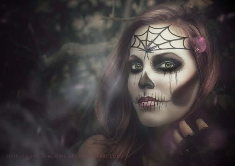 Woman with Skull Makeup — White