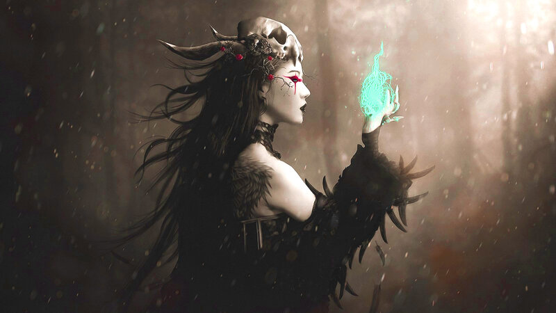 Woman with Skull Mask — Black, Dramatic