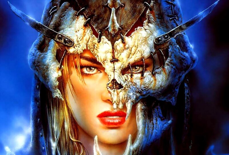 Woman with Skull Mask — Blue, Dramatic