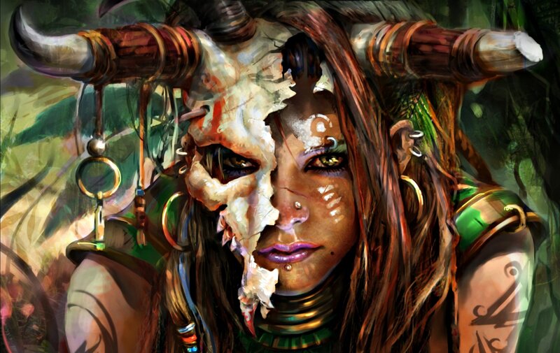 Woman with Skull Mask — Green