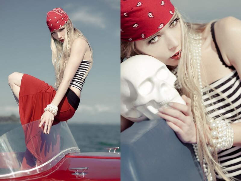 woman with skull on boat