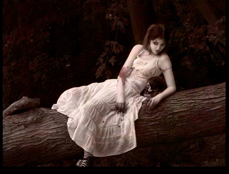 Woman with Skull on Log