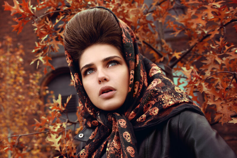 Woman with Skull Scarf — Orange