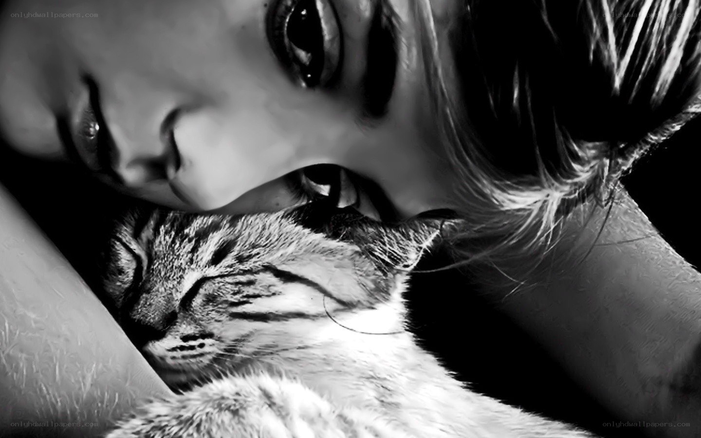 woman with sleeping cat