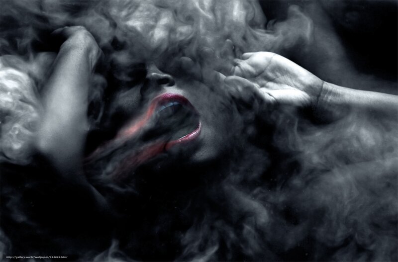 woman with smoke and red lips
