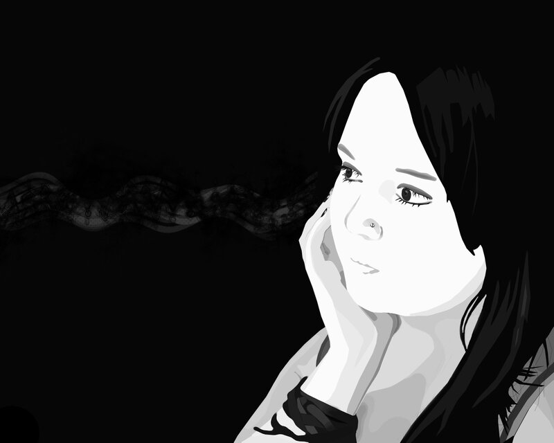 woman with smoke in black and white