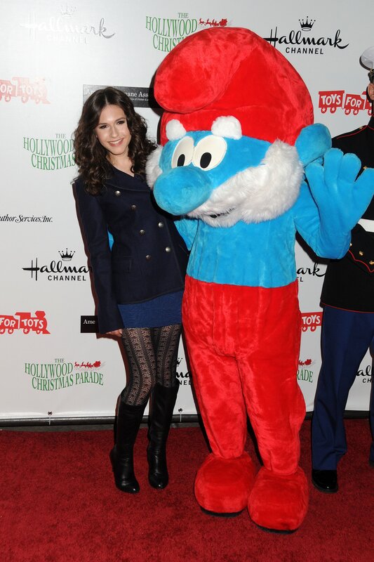 woman with smurf mascot