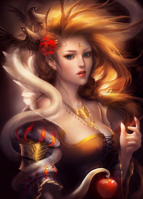 Woman with Snake and Apple — Gold