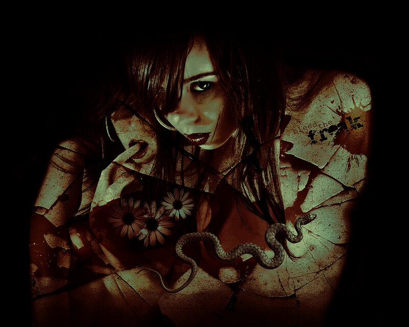 woman with snake and flowers