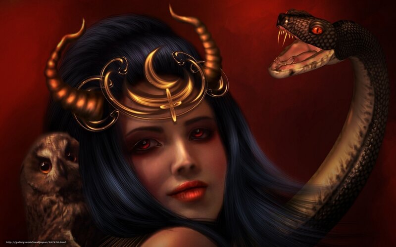 woman with snake and owl