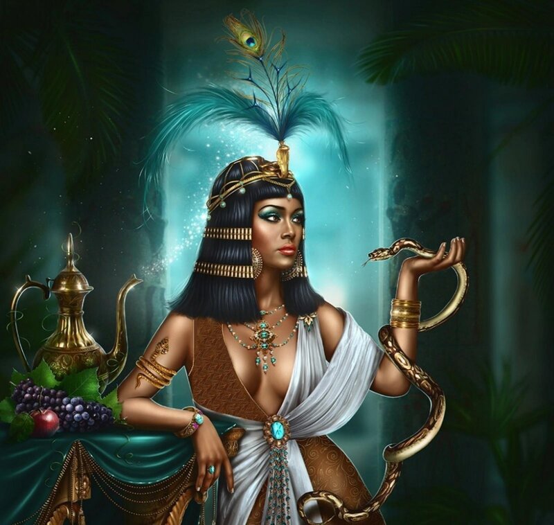 Woman with Snake and Peacock Feather