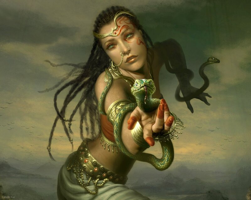woman with snake and serpent