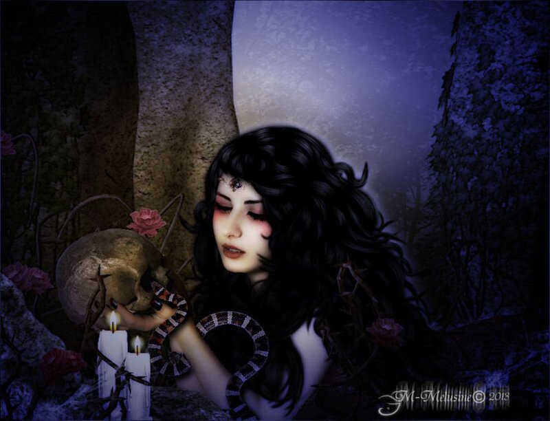 Woman with Snake and Skull — Purple
