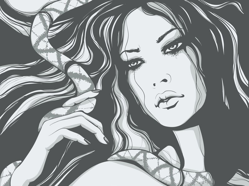 Woman with Snake — Black, Dramatic, Illustration