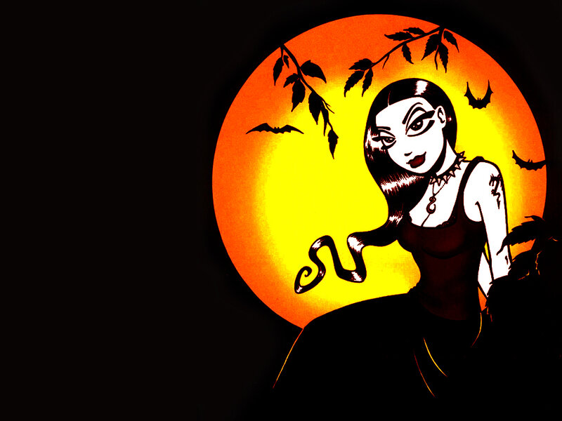 Woman with Snake — Black, Dramatic, Night