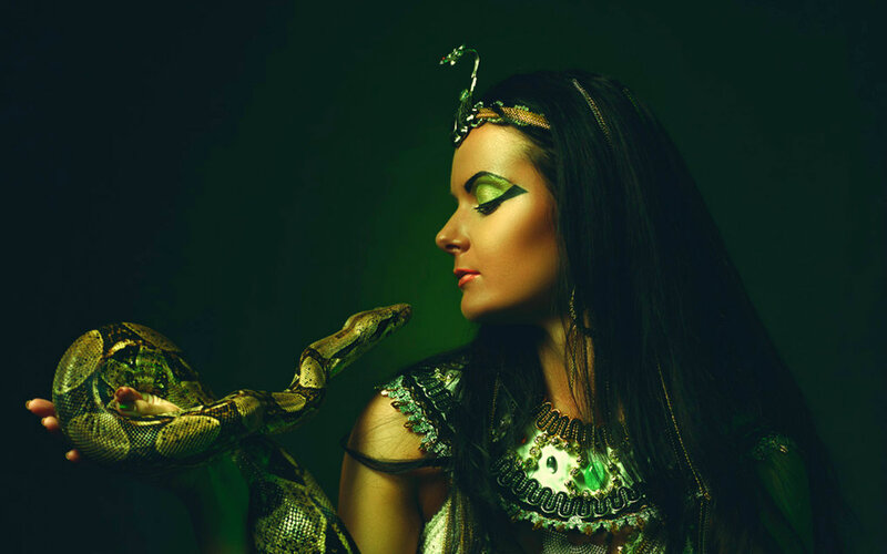 Woman with Snake — Green, Dramatic, Photograph