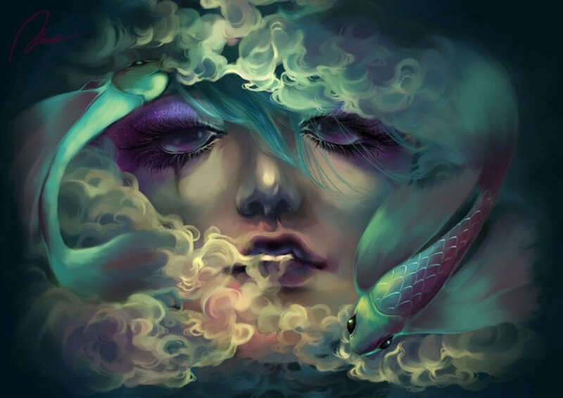 Woman with Snake — Green, Mystical