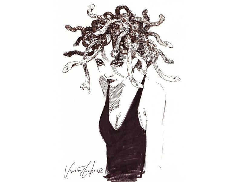 Woman with Snake Hair — Black, Dramatic