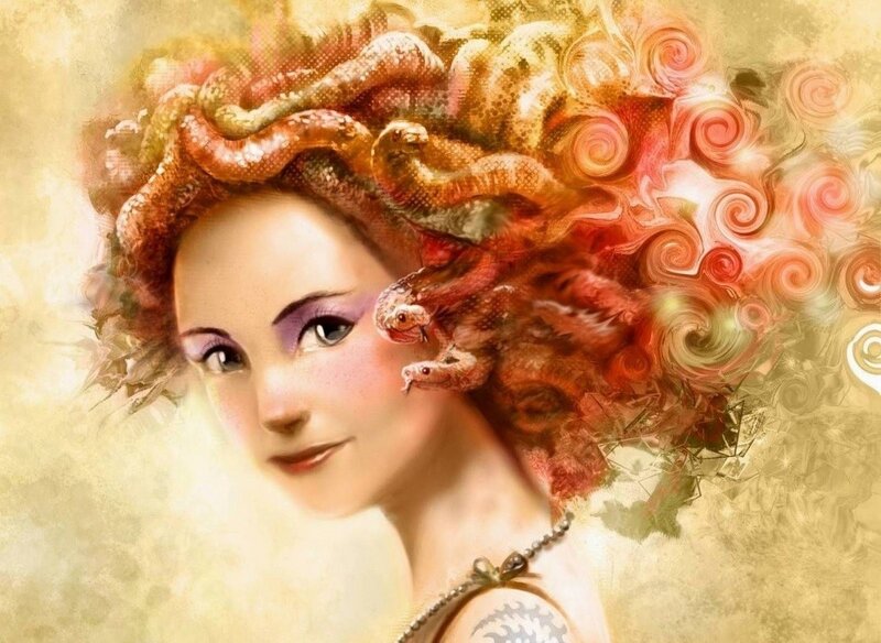 Woman with Snake Hair — Red