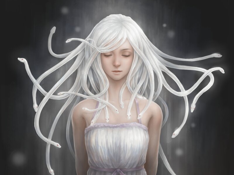 Woman with Snake Hair — White