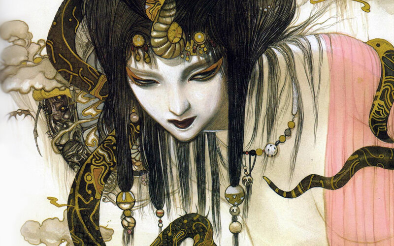 Woman with Snake Headdress — Black, Dramatic