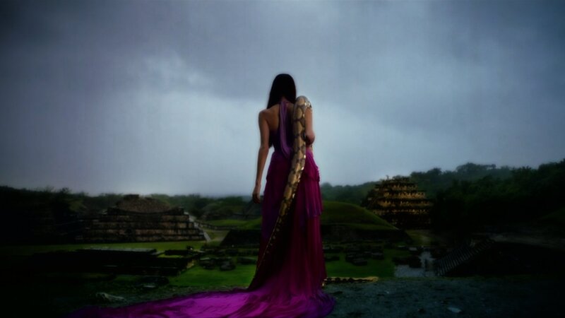 Woman with Snake on Shoulder — Purple