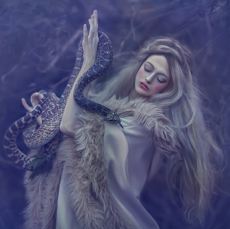 Woman with Snake — Purple, Dreamy