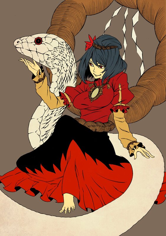 Woman with Snake — Red, Dramatic, Manga
