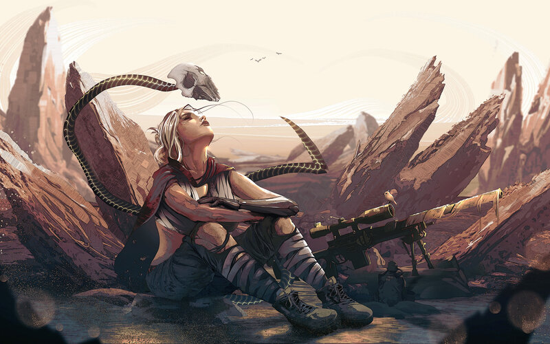 Woman with Snake Skull