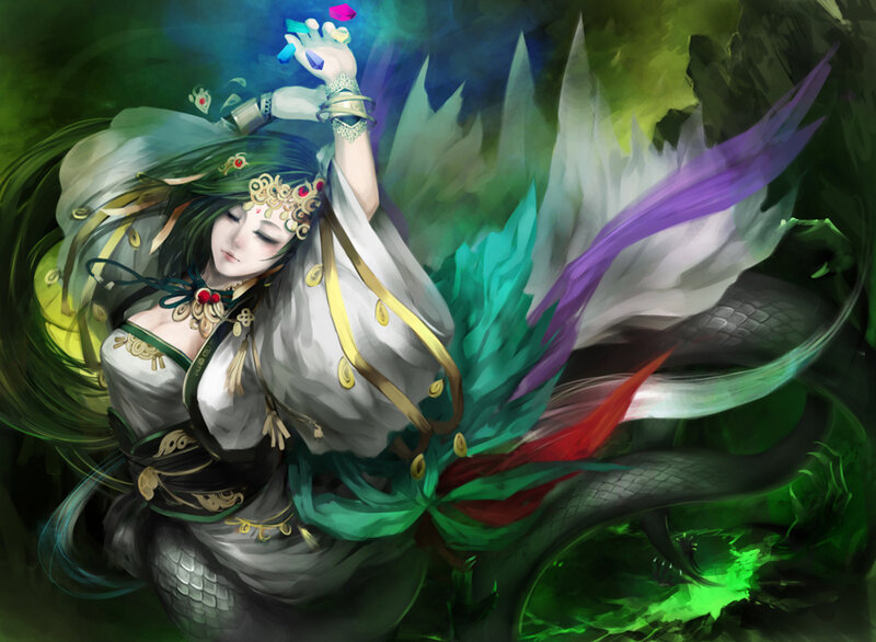 Woman with Snake Tail — Green, Dramatic