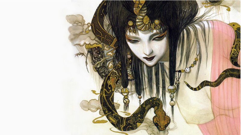 Woman with Snake — White, Dramatic, Illustration
