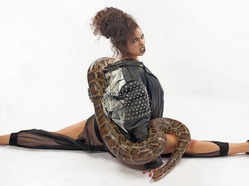 Woman with Snake — White, Dramatic, Photograph